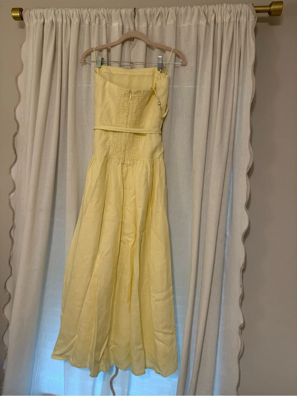 Abercrombie Linen Collection | Women's Yellow Strapless Belted Linen Dress